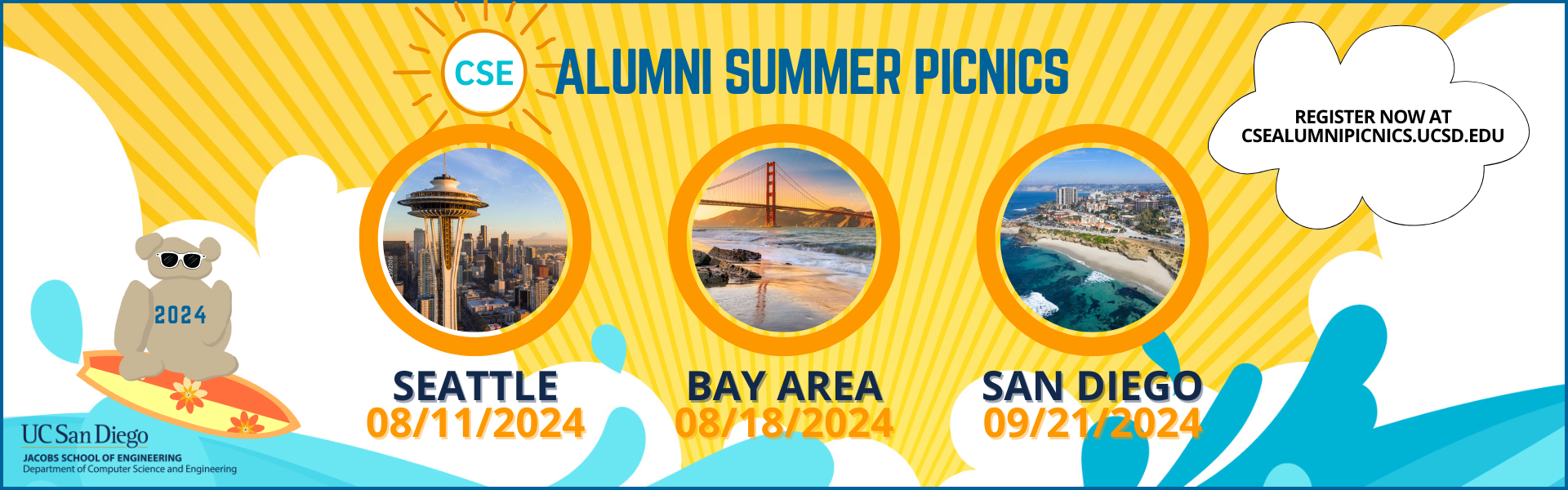 Alumni Picnics in Seattle (8/11/24), Bay Area (8/18/24) and San Diego (9/21/24)