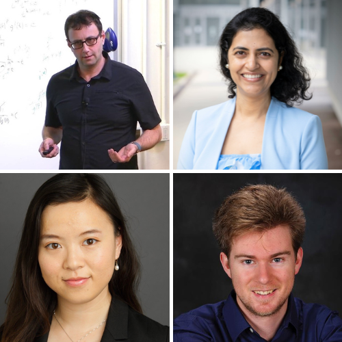 CSE Professors (top row) Mikhail Belkin and Barna Saha (bottom row) Rose Yu and Julian McAuley.