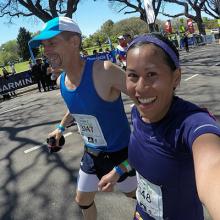 Cheryl Hile and husband Brian run the Buenos Aires Marathon in Argentina.